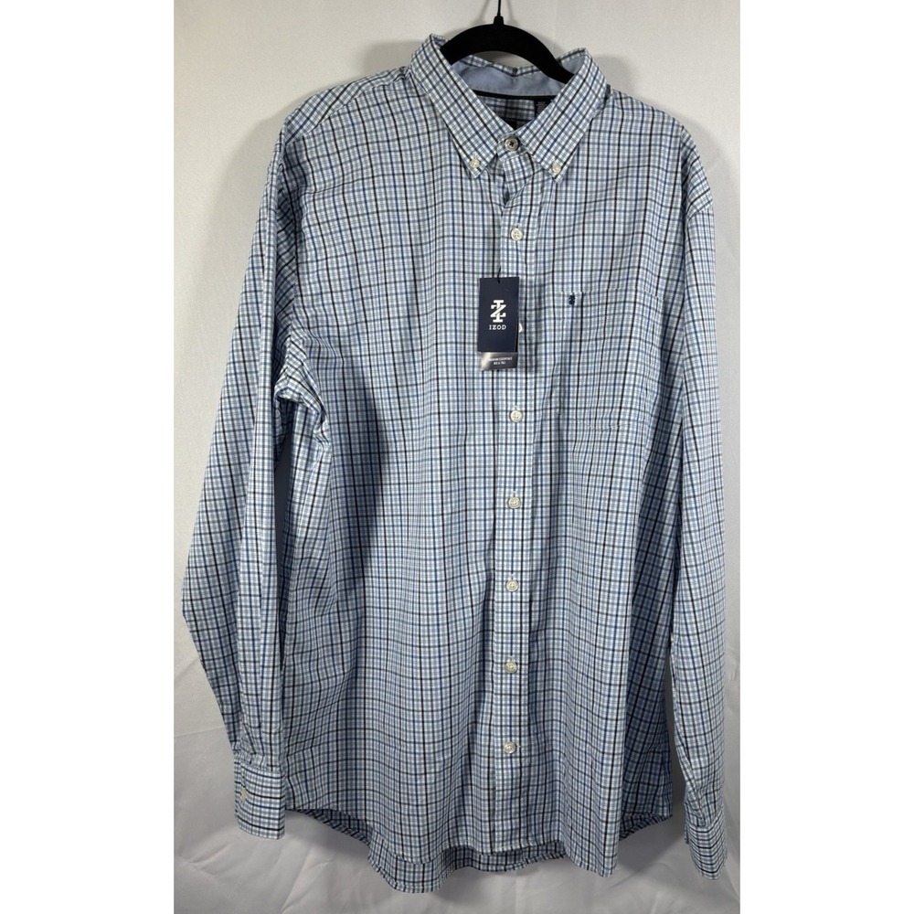 Izod shirt size XLT blue checked button up pocket with logo new with tags